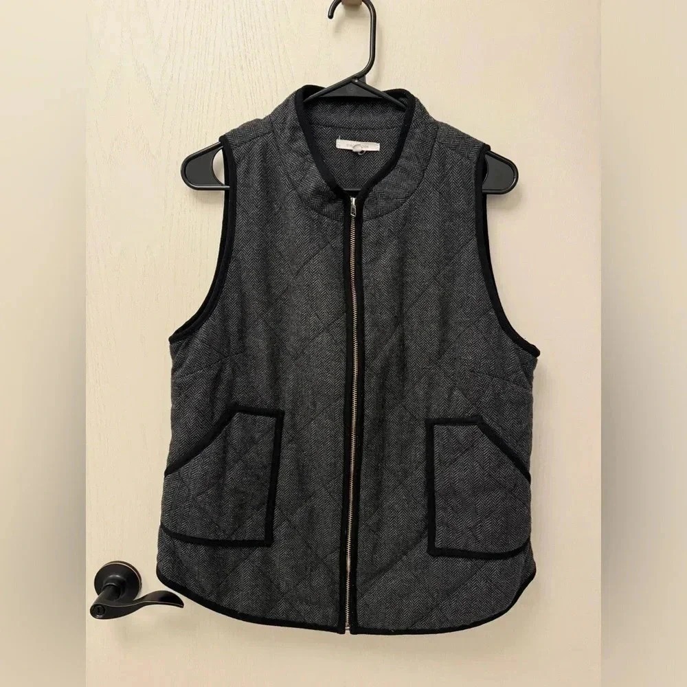 41 Hawthorn Shara Black Herringbone‎ Quilted Vest Full Zip with Pockets Size L